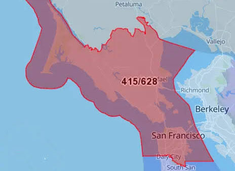 샌프란시스코 지역번호 415와 628 전화번호 사용지역 - San Francisco - 1