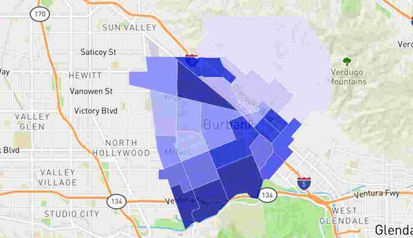 버뱅크 살인율, 차량 절도, 재산 범죄 통계 분석 - Burbank - 1